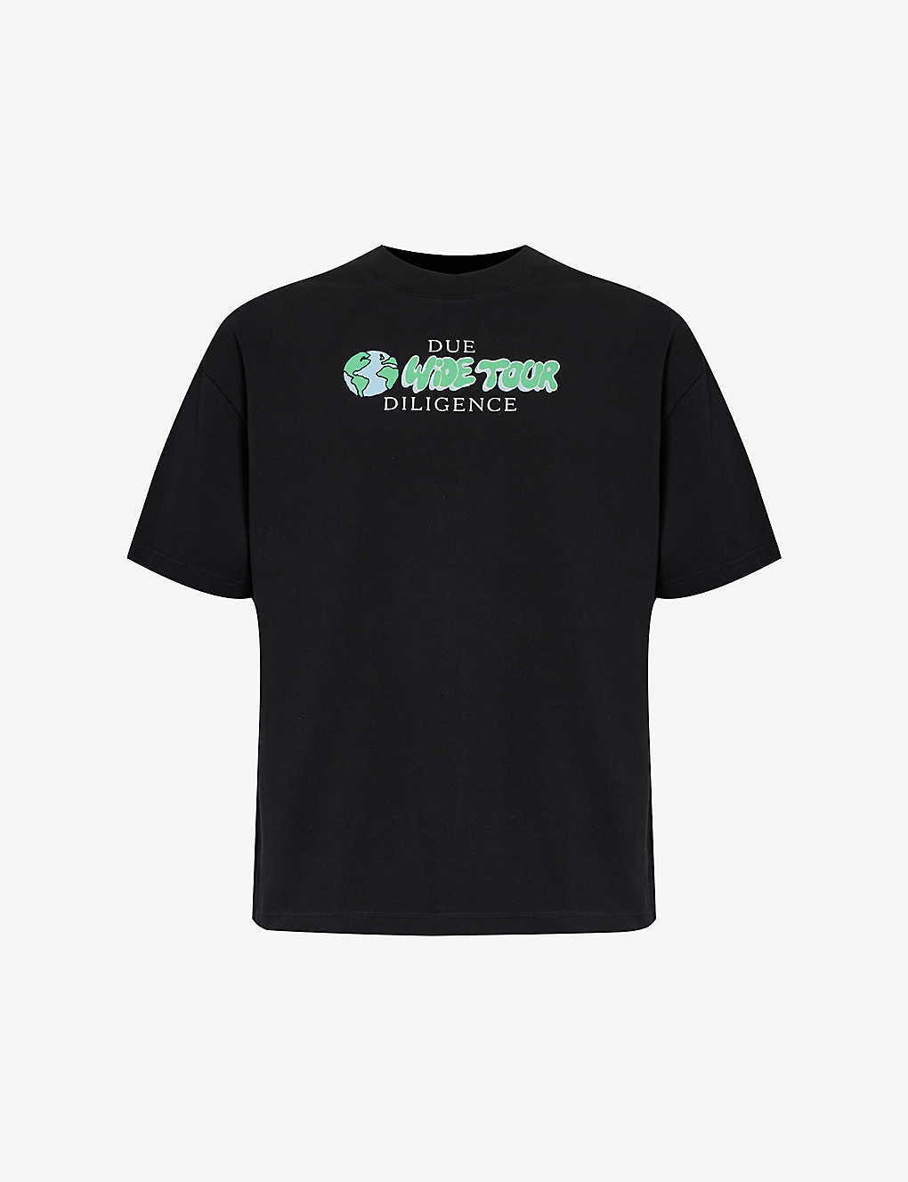 Due Diligence Mens Black World Tour Graphic-print Organic Cotton-jersey T-shirt