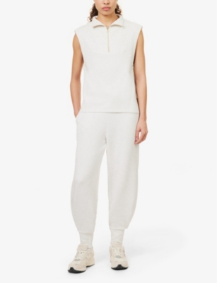 Shop Varley Women's Ivory Marl Drawstring-waist Cuffed-hems Mid-rise Tapered-leg Stretch-woven Trousers