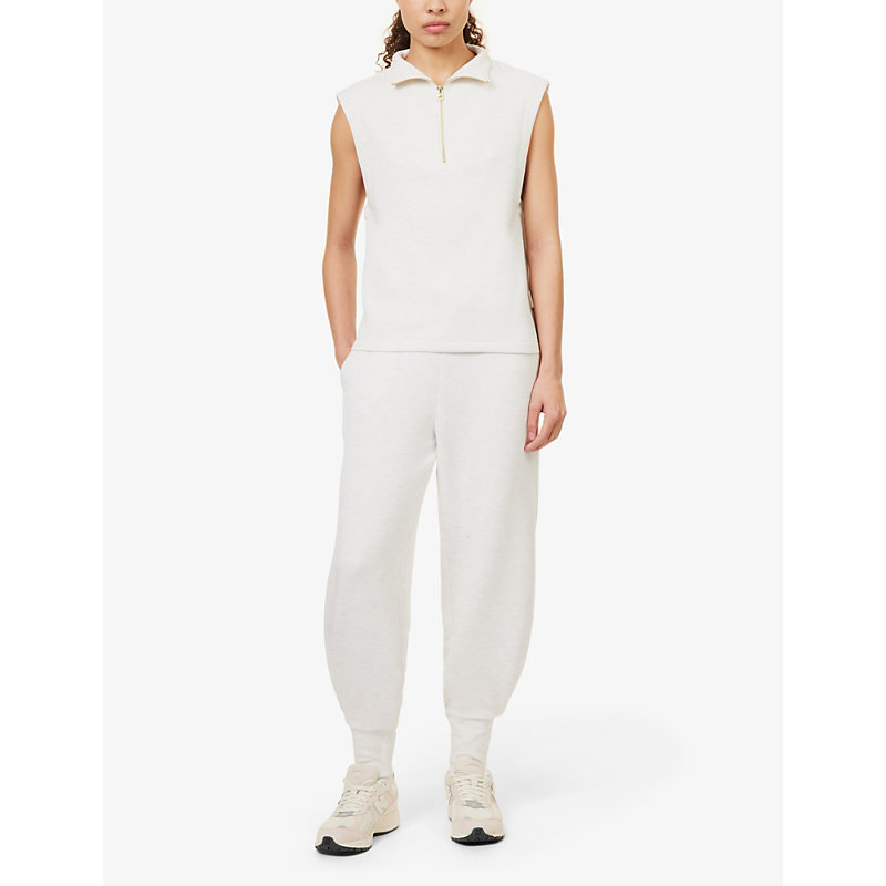 Shop Varley Womens Ivory Marl Drawstring-waist Cuffed-hems Mid-rise Tapered-leg Stretch-woven Trousers