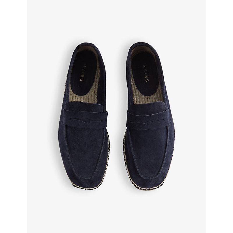 Shop Reiss Cannes Slip-on Suede Espadrille Loafers In Navy