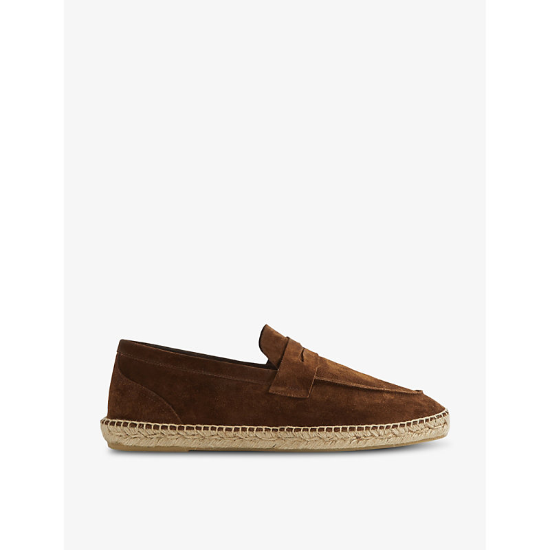 Shop Reiss Men's Tobacco Cannes Slip-on Suede Espadrille Loafers