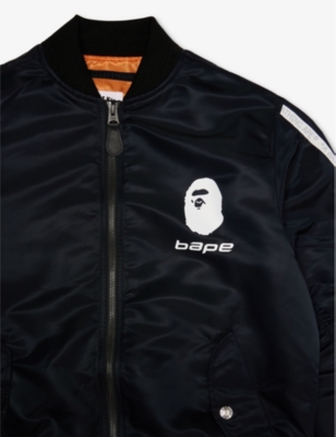 Shop A Bathing Ape Boys Black Kids Logo-print Zip-up Shell Bomber Jacket 10-13 Years