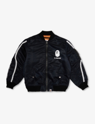 A BATHING APE: Logo-print zip-up shell bomber jacket 10-13 years