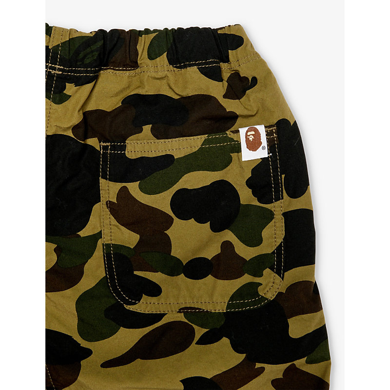 Shop A Bathing Ape Camo Brand-patch Cotton-canvas Shorts 10-13 Years In Green