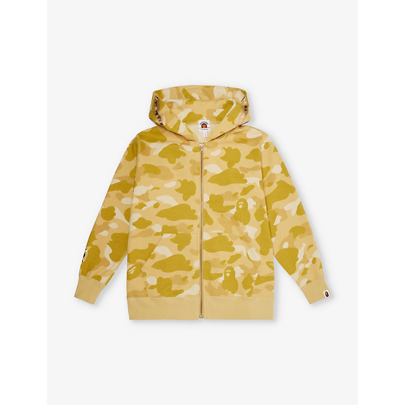 Shop A Bathing Ape Camo Shark Graphic-print Cotton-jersey Hoody 10-13 Years In Yellow