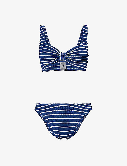 HUNZA G: Bonnie striped recycled polyester-blend bikini