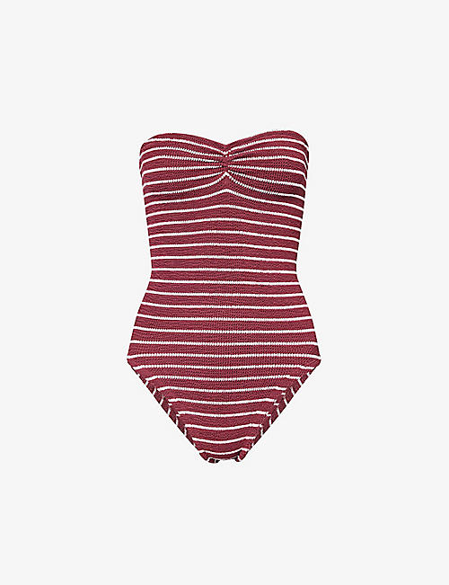 HUNZA G: Brooke striped recycled polyester-blend swimsuit