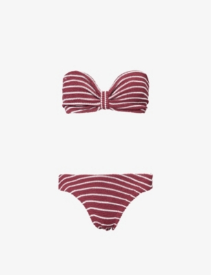 Hunza G Jean Striped Recycled Polyester-blend Bikini In Wine/white