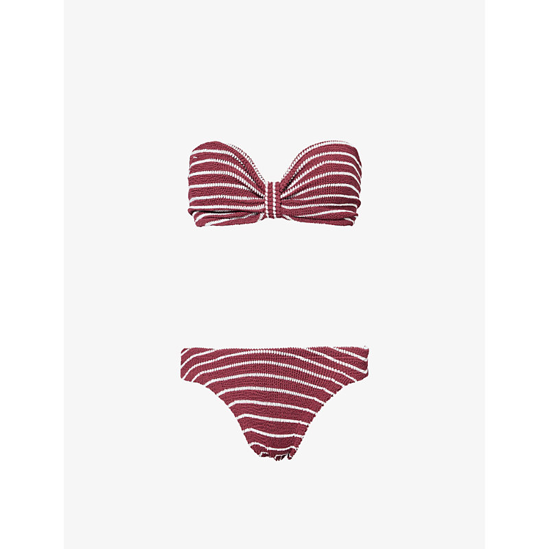 Hunza G Jean Striped Recycled Polyester-blend Bikini In Burgundy