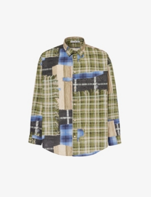 Acne Studios Men's Greentrompe-l'oeil Print Relaxed-fit Cotton Shirt In Green Multi
