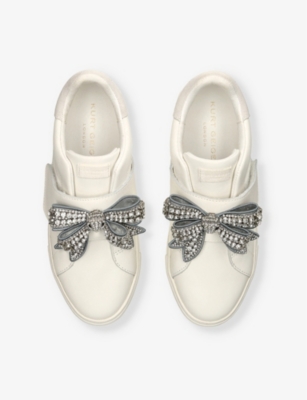 KURT GEIGER WOMENS LANEY BOW-EMBELLISHED LEATHER LOW-TOP TRAINERS SILVER COM EUR 40 / 7 UK 