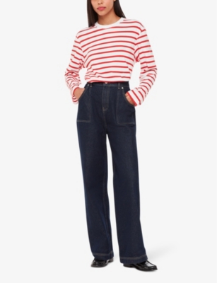 WHISTLES: Striped long-sleeve cotton top