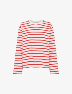 Whistles Womens Multi-coloured Striped Long-sleeve Organic-cotton Top