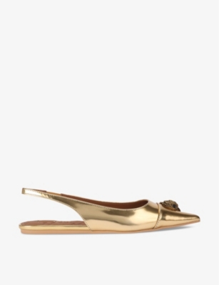 Kurt Geiger London Womens Gold Belgravia Eagle-embellished Flat Leather Pumps