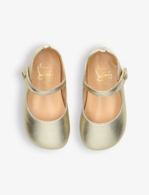 Shop Christian Louboutin Girls Gold Kids' Baby Love Chick Metallic-leather Shoes