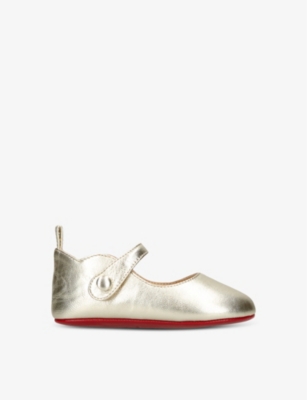 Shop Christian Louboutin Kids' Baby Love Chick Metallic-leather Shoes In Gold