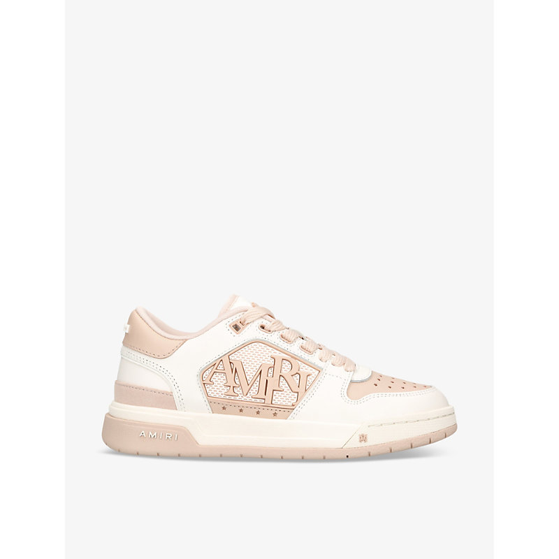 Shop Amiri Women's White/comb Classic Logo-embellished Leather Low-top Trainers