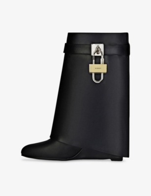 GIVENCHY: Shark Lock Leather Heeled Ankle Boots