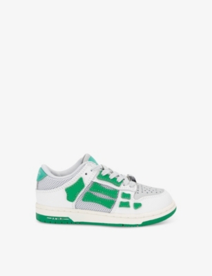 Shop Amiri Boys Green Oth Kids Skeltop Mesh And Leather Low-top Trainers