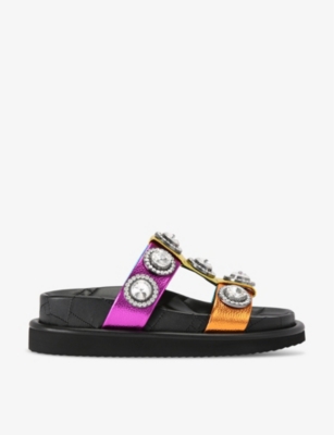 Shop Kurt Geiger London Women's Mult/other Orson Crystal-embellished Flat Leather Sandals