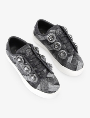 Shop Kurt Geiger London Women's Black Laney Octavia Jewel-embellished Denim Low-top Trainers