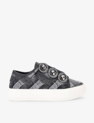 KURT GEIGER LONDON: Laney Octavia jewel-embellished denim low-top trainers