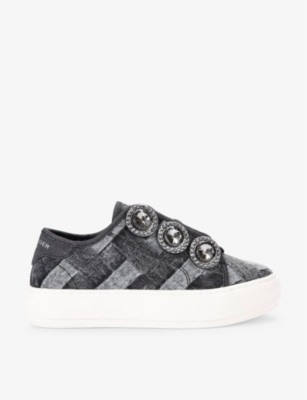 Shop Kurt Geiger London Women's Black Laney Octavia Jewel-embellished Denim Low-top Trainers