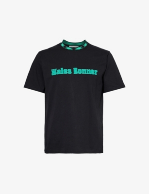 Shop Wales Bonner Mens Black Original Brand-embroidered Organic-cotton T-shirt