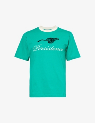Shop Wales Bonner Men's Green Persistence Brand-embroidered Organic-cotton T-shirt