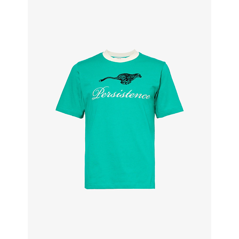 Shop Wales Bonner Persistence Brand-embroidered Organic-cotton T-shirt In Green