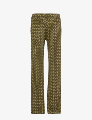 Shop Wales Bonner Mens Olive Dark Brown Power Graphic-pattern Stretch-organic Cotton Trousers