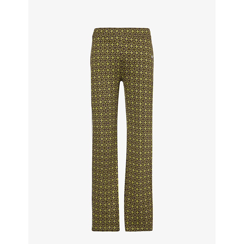 Shop Wales Bonner Men's Olive Dark Brown Power Graphic-pattern Stretch-organic Cotton Trousers