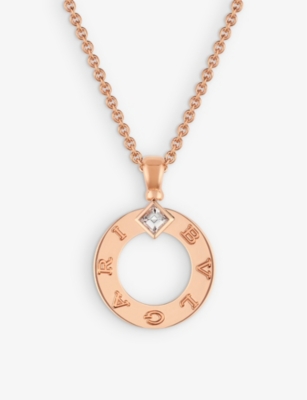 Bvlgari Womens Rose Gold 18ct Rose-gold And 0.09ct Brilliant-cut Diamond Pendant Necklace