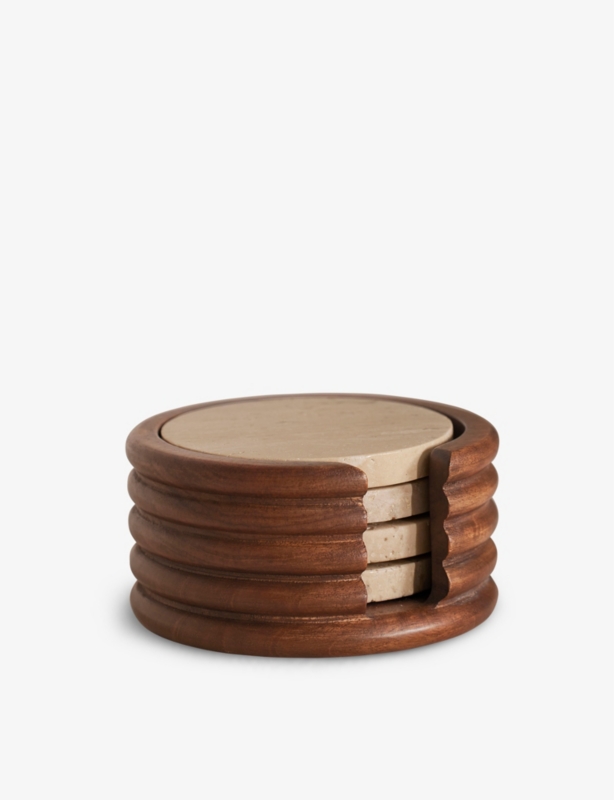 Baylis travertine coasters and holder set of four