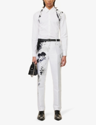 Shop Alexander Mcqueen Men's Opticalwhite Harness Graphic-print Regular-fit Cotton-poplin Shirt