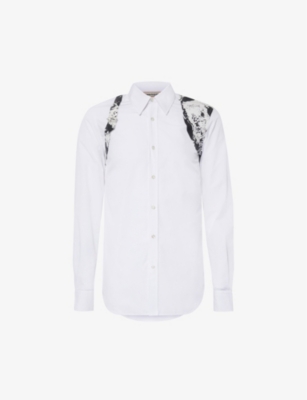 Alexander Mcqueen Mens Opticalwhite Harness Graphic-print Regular-fit Cotton-poplin Shirt