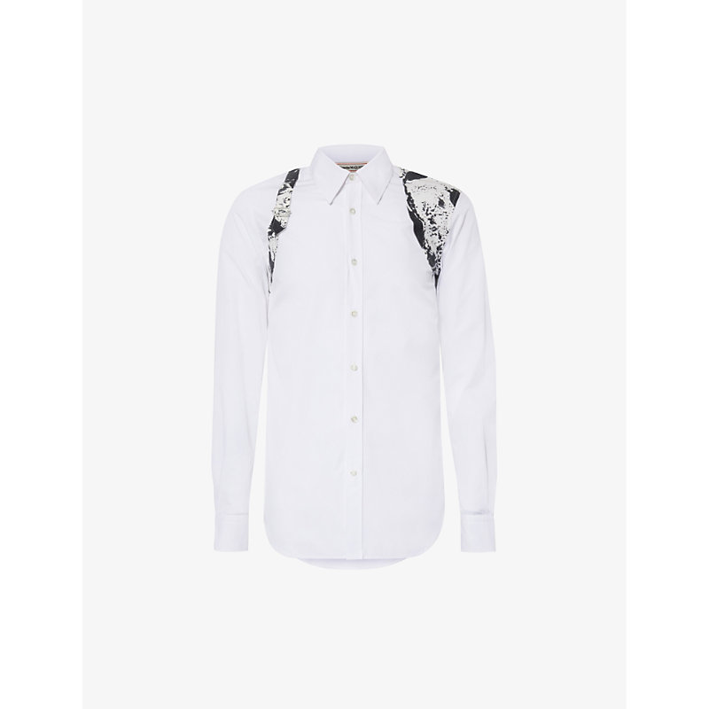 Alexander Mcqueen Mens Opticalwhite Harness Graphic-print Regular-fit Cotton-poplin Shirt