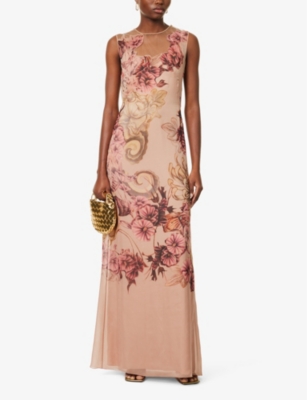 Shop Alberta Ferretti Womens Fantasy Print Pink Floral-pattern Slim-fit Silk-chiffon Maxi Dress