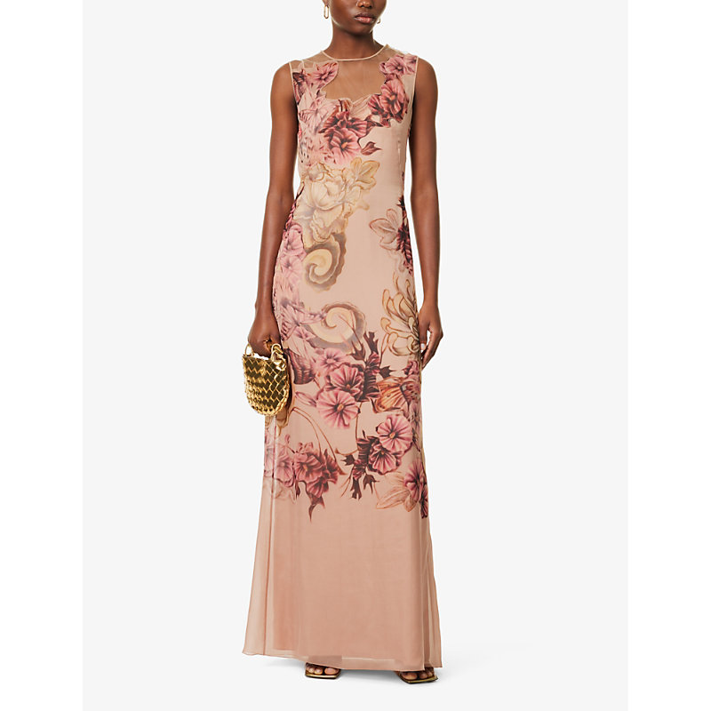 Shop Alberta Ferretti Women's Fantasy Print Pink Floral-pattern Slim-fit Silk-chiffon Maxi Dress
