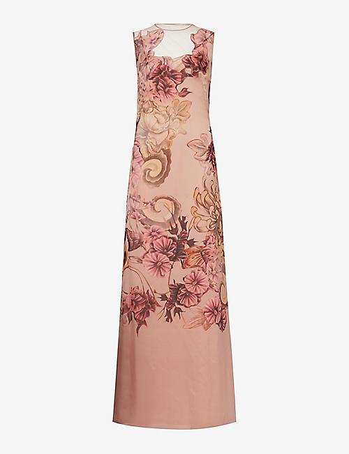 ALBERTA FERRETTI: Floral-pattern slim-fit silk-chiffon maxi dress