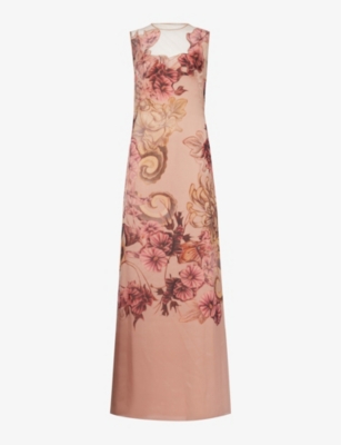 Shop Alberta Ferretti Women's Fantasy Print Pink Floral-pattern Slim-fit Silk-chiffon Maxi Dress