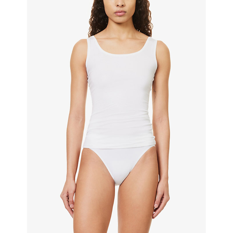 Shop Hanro Womens White Slim-fit Sleeveless Stretch-woven Top