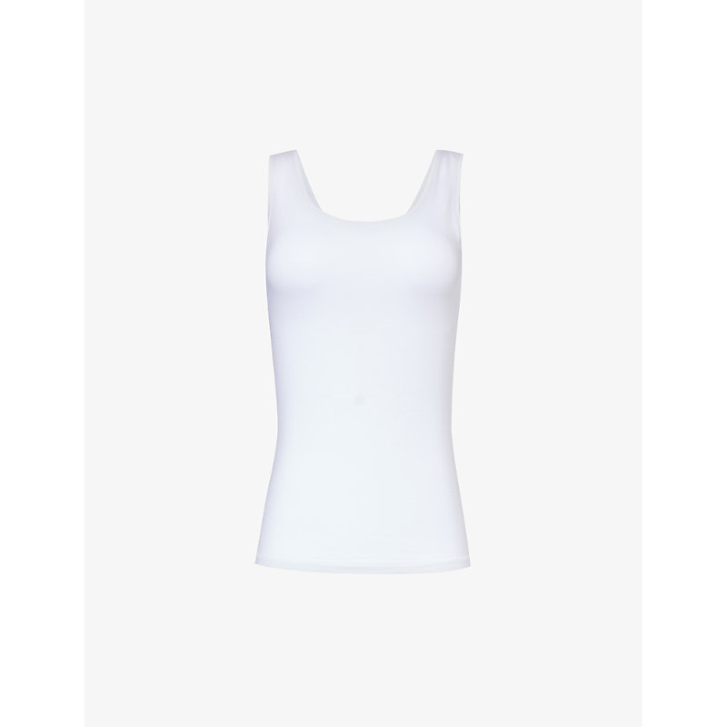 Shop Hanro Slim-fit Sleeveless Stretch-woven Top In White
