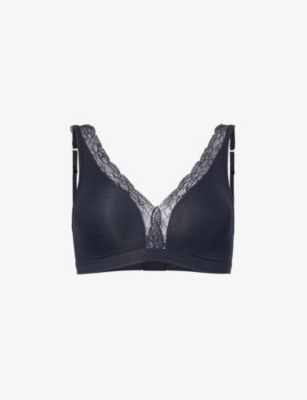 Hanro Cotton Lace Soft Cup Wireless Bra In Powder