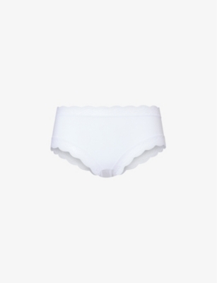 Hanro Womens White Mid-rise Lace-trim Stretch-cotton Briefs