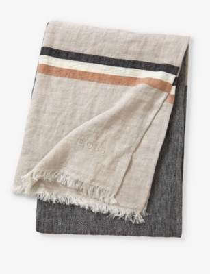 Hugo Boss Boss Multicoloured Logo-embroidered Stripe Linen Throw 130cm X 170cm