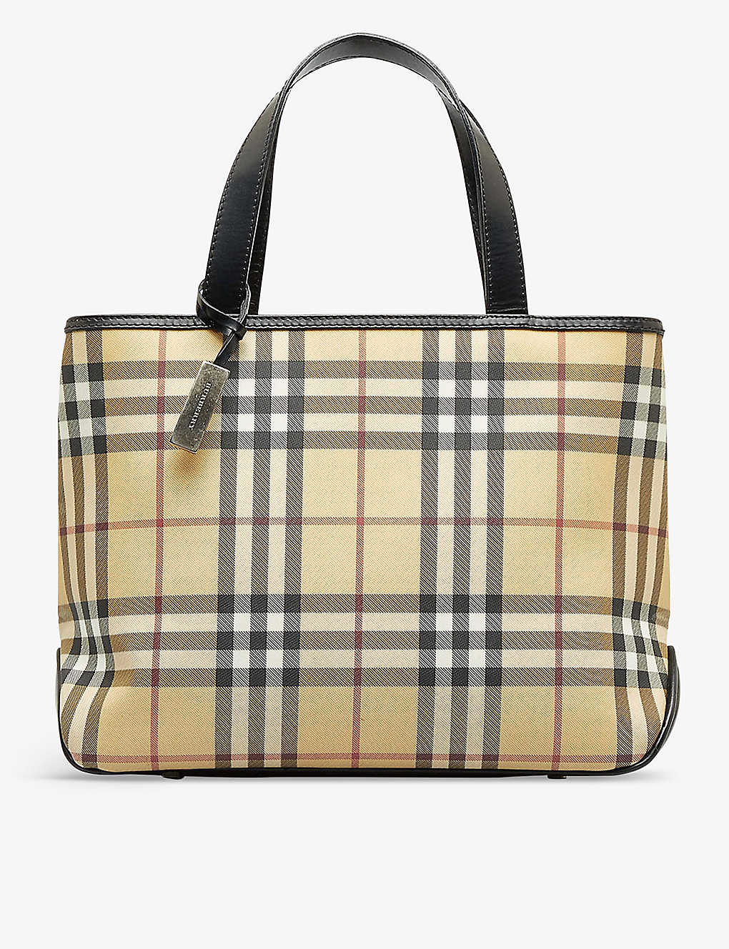 Reselfridges Brown Beige Pre-loved Burberry Checked Canvas And Leather Hand Bag