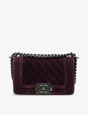 RESELFRIDGES Pre loved Chanel Boy small velvet cross body bag