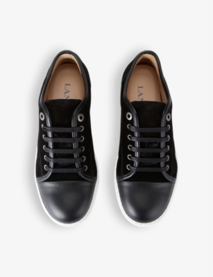 Lanvin Panelled Patent-leather And Velvet Low-top Trainers In Black