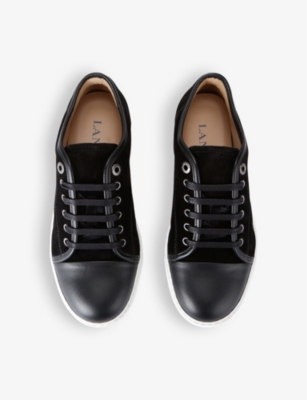 Shop Lanvin Mens  Dbb1 Contrast-sole Suede And Leather Low-top Trainers In Black